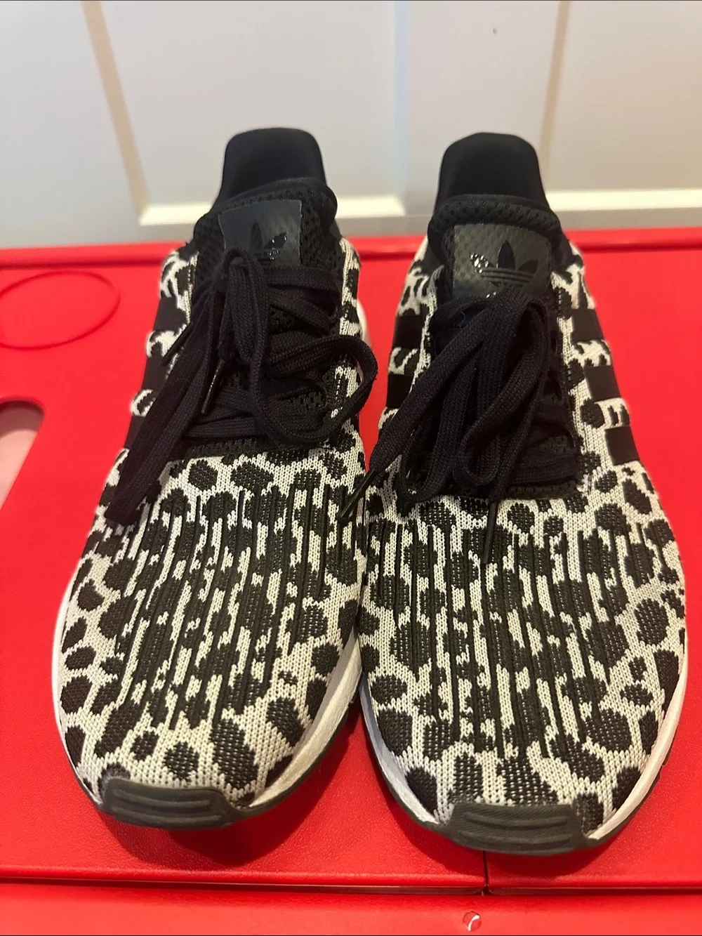 adidas Black & White Leopard Knit Sneakers